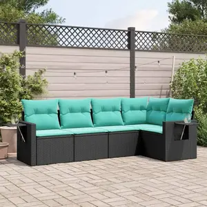 vidaXL Vidaxl Salon De Jardin 5 Pcs Avec Coussins Noir Résine Tressée pas cher