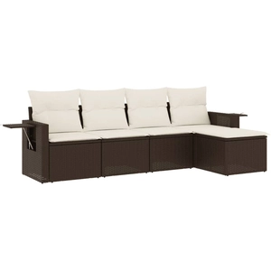 vidaXL Salon de jardin avec coussins 5 pcs marron résine tressée pas cher