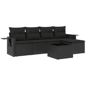 vidaXL Salon de jardin 6 pcs avec coussins noir résine tressée pas cher