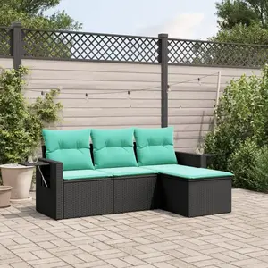 vidaXL Vidaxl Salon De Jardin 4 Pcs Avec Coussins Noir Résine Tressée pas cher