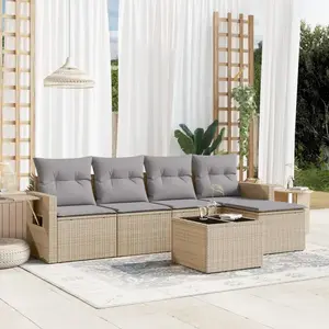 vidaXL Salon de jardin avec coussins 6 pcs beige résine tressée pas cher