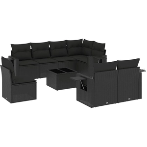 vidaXL Salon de jardin 9 pcs avec coussins noir résine tressée pas cher
