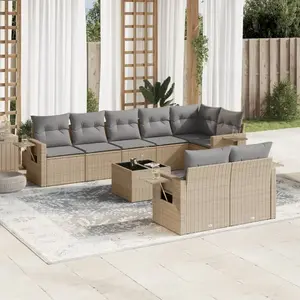 vidaXL Salon de jardin avec coussins 9 pcs beige résine tressée pas cher