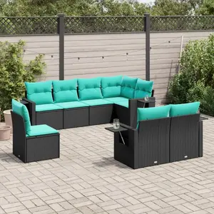 vidaXL Vidaxl Salon De Jardin 8 Pcs Avec Coussins Noir Résine Tressée pas cher