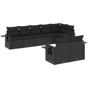 vidaXL Salon de jardin 8 pcs avec coussins noir résine tressée pas cher