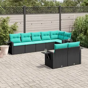 vidaXL Salon de jardin 8 pcs avec coussins noir résine tressée pas cher