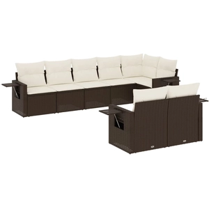 vidaXL Salon de jardin 8 pcs avec coussins marron résine tressée pas cher