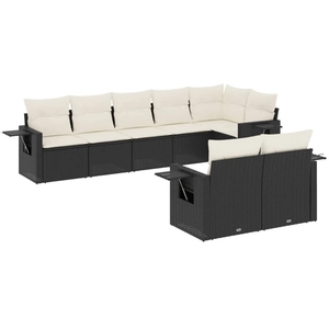 vidaXL Salon de jardin 9 pcs avec coussins noir résine tressée pas cher