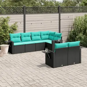 vidaXL Vidaxl Salon De Jardin 7 Pcs Avec Coussins Noir Résine Tressée pas cher