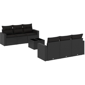 vidaXL Salon de jardin 7 pcs avec coussins noir résine tressée pas cher