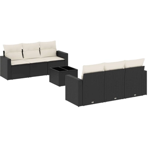 vidaXL Salon de jardin 7 pcs avec coussins noir résine tressée pas cher
