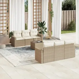 vidaXL Salon de jardin avec coussins 7 pcs beige résine tressée pas cher