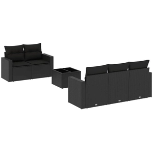 vidaXL Salon de jardin 6 pcs avec coussins noir résine tressée pas cher