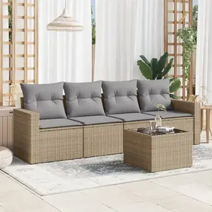 vidaXL Salon de jardin avec coussins 5 pcs beige résine tressée pas cher