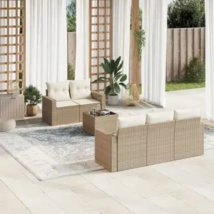 vidaXL Salon de jardin avec coussins 6 pcs beige résine tressée pas cher