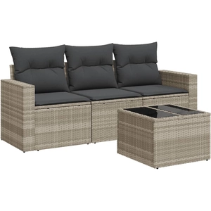 vidaXL Salon de jardin 4 pcs avec coussins gris clair résine tressée pas cher