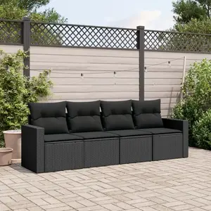 vidaXL Salon de jardin 4 pcs avec coussins noir résine tressée pas cher