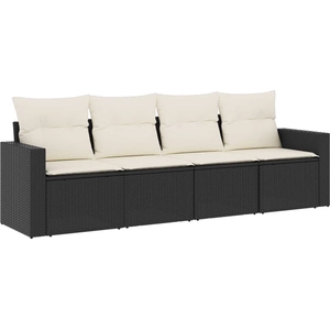 vidaXL Salon de jardin 4 pcs avec coussins noir résine tressée pas cher