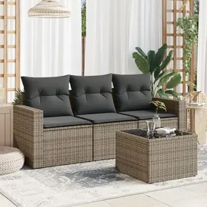 vidaXL Salon de jardin 4 pcs avec coussins gris résine tressée pas cher