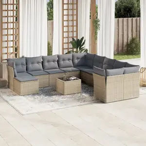 vidaXL Salon de jardin avec coussins 12 pcs beige résine tressée pas cher