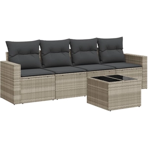 vidaXL Salon de jardin 4 pcs avec coussins gris clair résine tressée pas cher