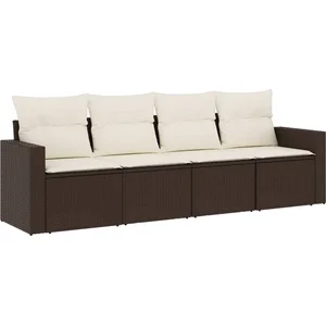 vidaXL Salon de jardin 4 pcs avec coussins marron résine tressée pas cher