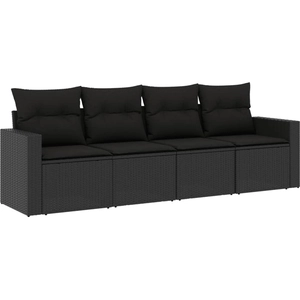 vidaXL Salon de jardin 5 pcs avec coussins noir résine tressée pas cher