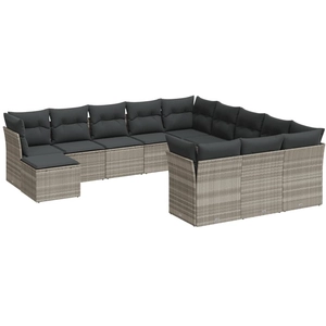 vidaXL Salon de jardin avec coussins 13 pcs gris clair résine tressée pas cher