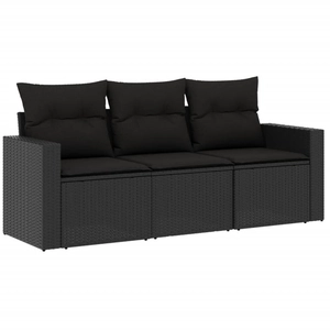 vidaXL Salon de jardin 3 pcs avec coussins noir résine tressée pas cher