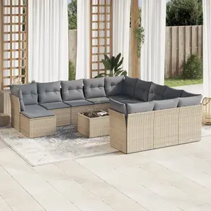 vidaXL Salon de jardin avec coussins 13 pcs beige résine tressée pas cher