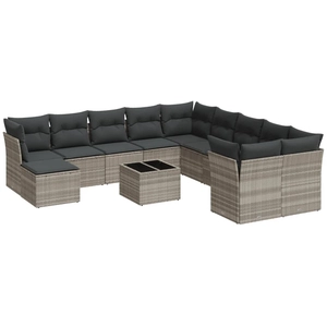 vidaXL Salon de jardin 11 pcs avec coussins gris clair résine tressée pas cher