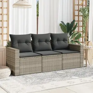 Comparateur de prix : vidaXL Salon de jardin avec coussins 3 pcs gris clair résine tressée