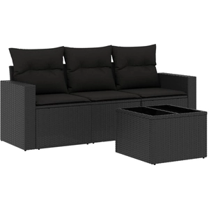 vidaXL Salon de jardin 4 pcs avec coussins noir résine tressée pas cher