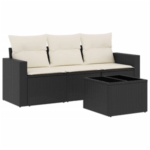 vidaXL Salon de jardin 4 pcs avec coussins noir résine tressée pas cher