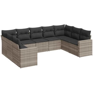 vidaXL Salon de jardin 9 pcs avec coussins gris clair résine tressée pas cher