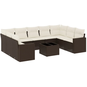 vidaXL Salon de jardin avec coussins 9 pcs marron résine tressée pas cher