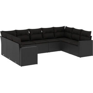 vidaXL Salon de jardin 10 pcs avec coussins noir résine tressée pas cher