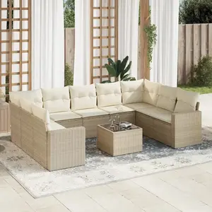 vidaXL Salon de jardin avec coussins 10 pcs beige résine tressée pas cher