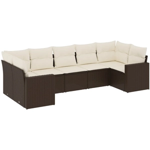 vidaXL Salon de jardin avec coussins 7 pcs marron résine tressée pas cher