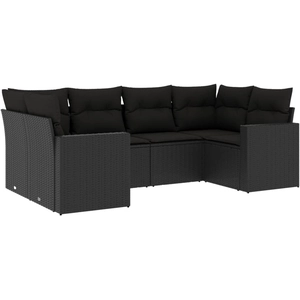 vidaXL Salon de jardin 6 pcs avec coussins noir résine tressée pas cher