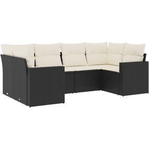 vidaXL Salon de jardin 6 pcs avec coussins noir résine tressée pas cher