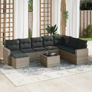 vidaXL Salon de jardin 9 pcs avec coussins gris résine tressée pas cher