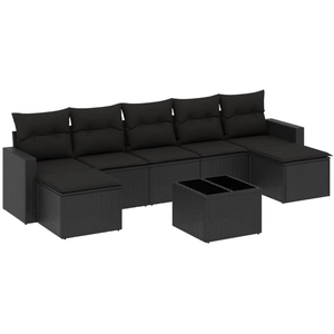 vidaXL Salon de jardin 7 pcs avec coussins noir résine tressée pas cher