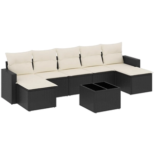 vidaXL Salon de jardin 7 pcs avec coussins noir résine tressée pas cher