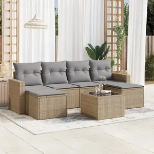 vidaXL Salon de jardin avec coussins 7 pcs beige résine tressée pas cher