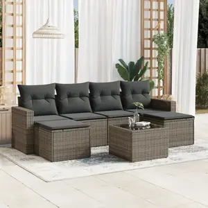 vidaXL Salon de jardin avec coussins 7 pcs gris résine tressée pas cher