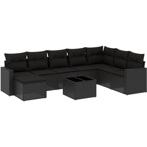 vidaXL Salon de jardin 9 pcs avec coussins noir résine tressée pas cher