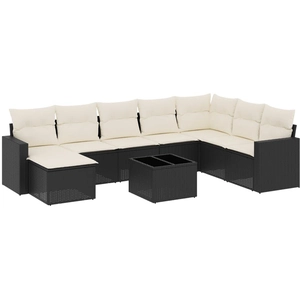 vidaXL Salon de jardin 9 pcs avec coussins noir résine tressée pas cher