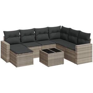 vidaXL Salon de jardin 8 pcs avec coussins gris clair résine tressée pas cher
