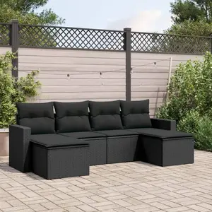vidaXL Salon de jardin 6 pcs avec coussins noir résine tressée pas cher